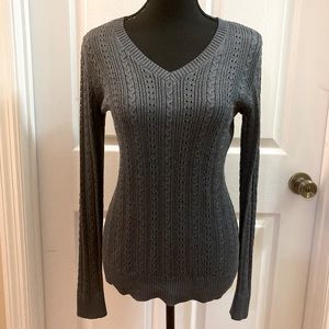 Banana Republic, V-neck open Knit Sweater, gray with silver threading size small